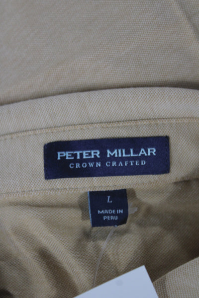 Peter Millar Mens Beige Collared Short Sleeve T-Shirt Pima Cotton Size L