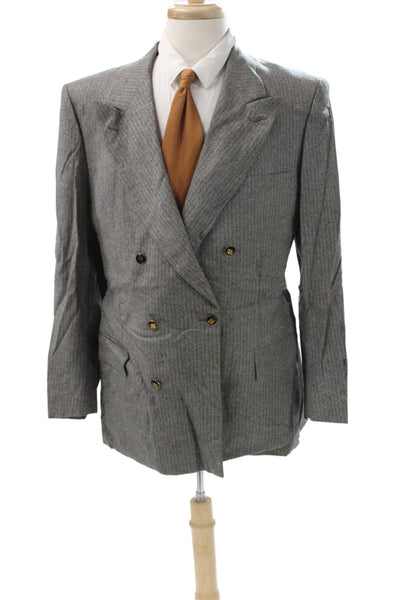 Brioni Mens Clothing Blazer Gray Wool Striped Size 42
