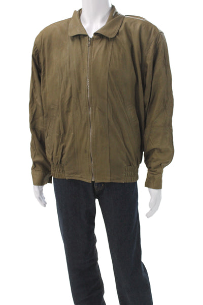 Brisson-Brisson Mens Leather Bomber Jacket Brown Zip Size 52