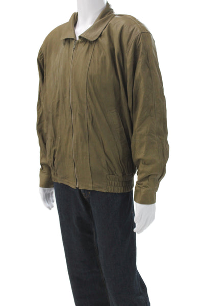 Brisson-Brisson Mens Leather Bomber Jacket Brown Zip Size 52