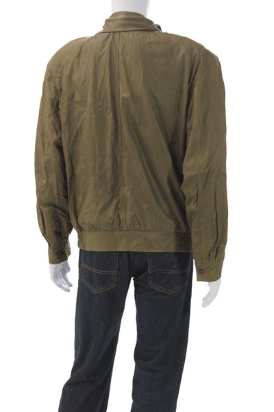 Brisson-Brisson Mens Leather Bomber Jacket Brown Zip Size 52