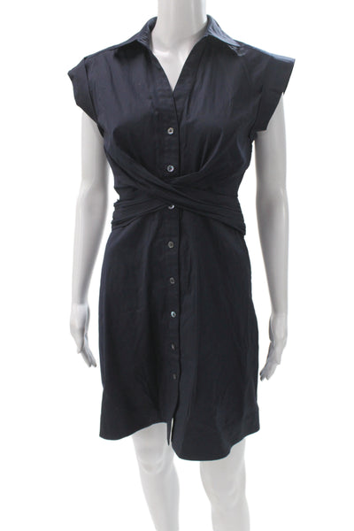 Veronica Beard Womens Shirt Dress Black Collared Button Short Sleeve Size 2