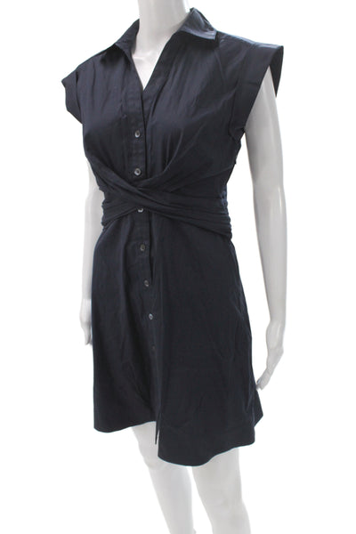 Veronica Beard Womens Shirt Dress Black Collared Button Short Sleeve Size 2