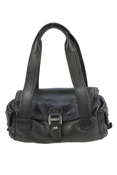 Michael Michael Kors Womens Two Handle Grain Leather Flap Shoulder Handbag Black