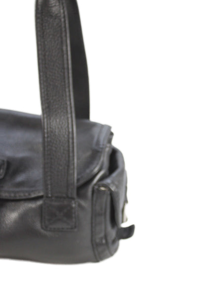 Michael Michael Kors Womens Two Handle Grain Leather Flap Shoulder Handbag Black