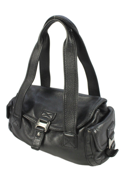 Michael Michael Kors Womens Two Handle Grain Leather Flap Shoulder Handbag Black