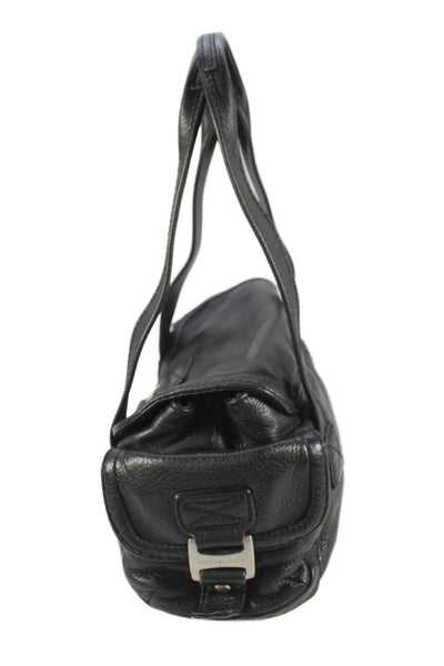 Michael Michael Kors Womens Two Handle Grain Leather Flap Shoulder Handbag Black