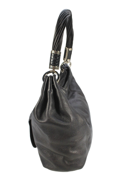 Michael Kors Womens Strappy Handle Pocket Front Leather Shoulder Handbag Black