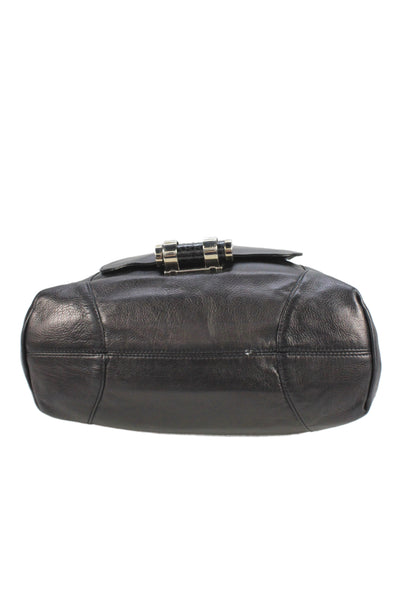 Michael Kors Womens Strappy Handle Pocket Front Leather Shoulder Handbag Black