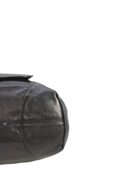 Michael Kors Womens Strappy Handle Pocket Front Leather Shoulder Handbag Black