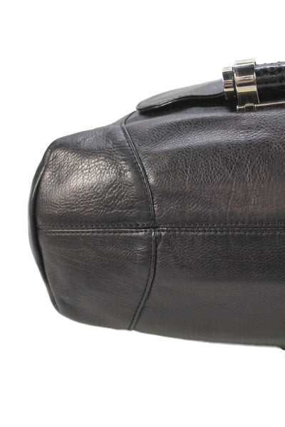 Michael Kors Womens Strappy Handle Pocket Front Leather Shoulder Handbag Black