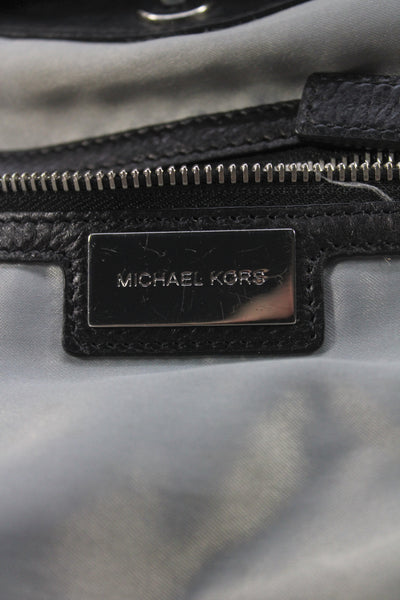 Michael Kors Womens Strappy Handle Pocket Front Leather Shoulder Handbag Black
