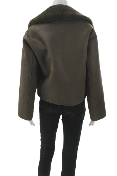 MNG Womens Biker Jacket Green Long Sleeve Polyester Zip Winter Size XS