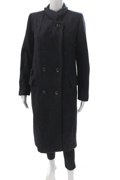Ganni Womens Blue Wool Overcoat Button Size XS