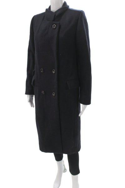 Ganni Womens Blue Wool Overcoat Button Size XS