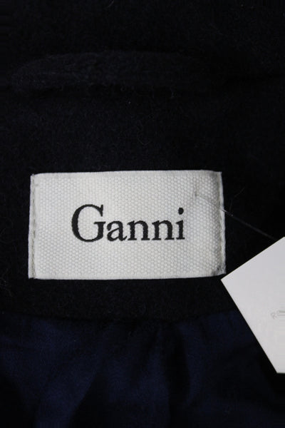 Ganni Womens Blue Wool Overcoat Button Size XS