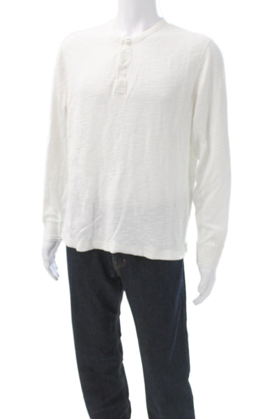 Todd Snyder Mens White Long Sleeve Henley Basic T-Shirt 100% Cotton Size M
