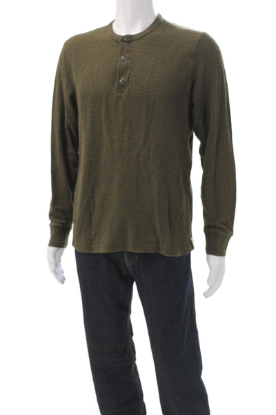 Todd Snyder Mens Long Sleeve Henley T-Shirt Green Cotton Basic Size M