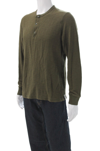 Todd Snyder Mens Long Sleeve Henley T-Shirt Green Cotton Basic Size M