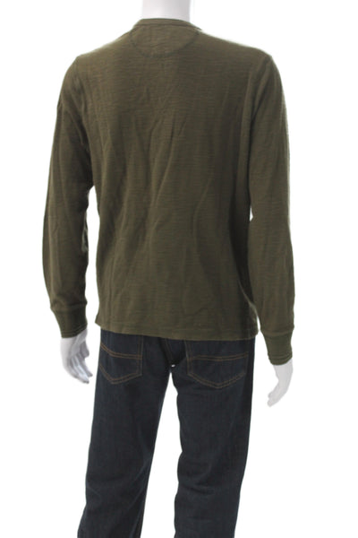 Todd Snyder Mens Long Sleeve Henley T-Shirt Green Cotton Basic Size M