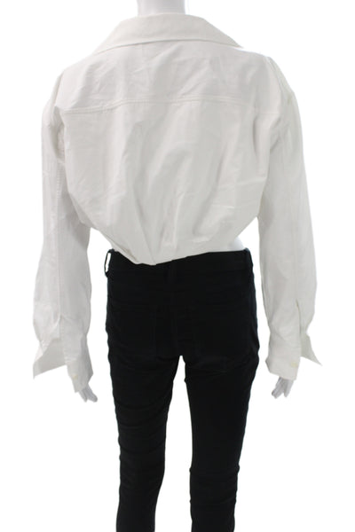 Zara Women Cropped Collared Button Up Long Sleeve 100% Cotton White Size S