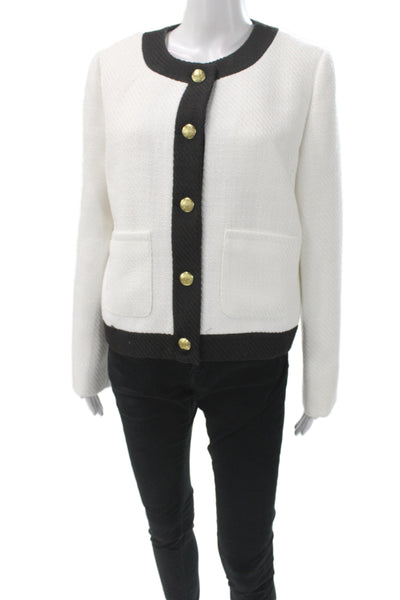 J Crew Womens Basic Jacket White Button Long Sleeve Polyester Size 12