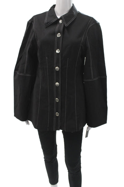 Weworewhat Women Black Basic Jacket Button Collar Long Sleeve Size L
