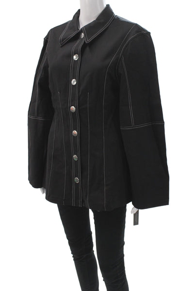 Weworewhat Women Black Basic Jacket Button Collar Long Sleeve Size L