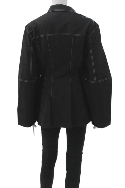 Weworewhat Women Black Basic Jacket Button Collar Long Sleeve Size L