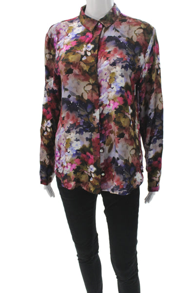 Bella Dahl Womens Floral Collared Rayon Button Blouse Long Sleeve Size L