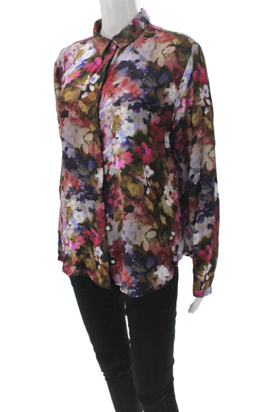 Bella Dahl Womens Floral Collared Rayon Button Blouse Long Sleeve Size L