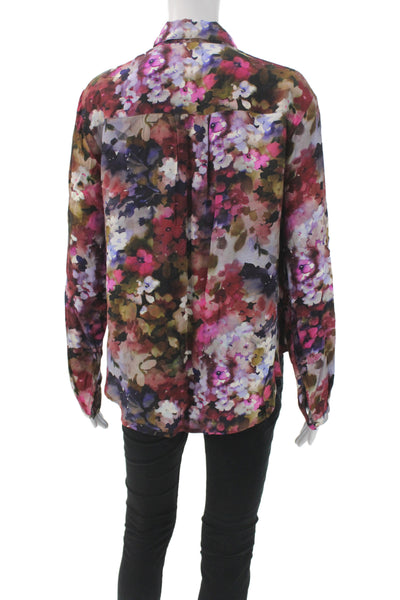Bella Dahl Womens Floral Collared Rayon Button Blouse Long Sleeve Size L