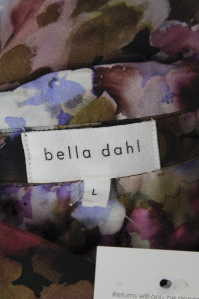 Bella Dahl Womens Floral Collared Rayon Button Blouse Long Sleeve Size L
