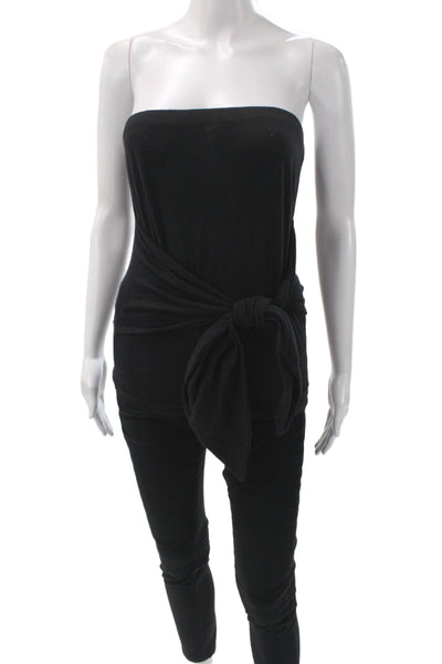Project Social T Womens Black Off Shoulder Tie Sleeveless Basic Tank Size L