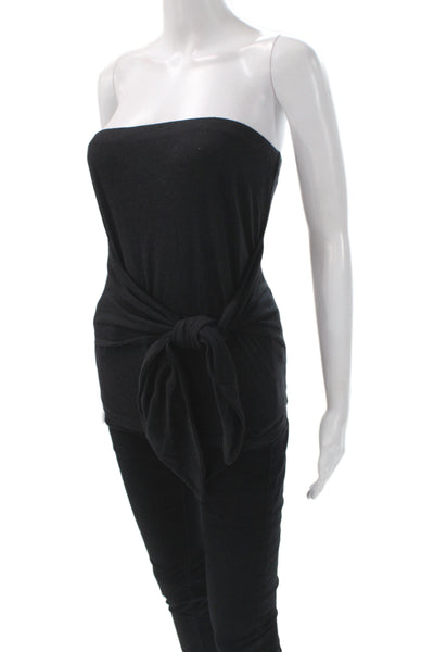 Project Social T Womens Black Off Shoulder Tie Sleeveless Basic Tank Size L