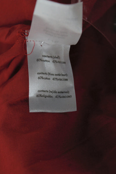 Weworewhat Women Red Collared Button-Up Long Sleeve Cotton Blouse Basic Size L