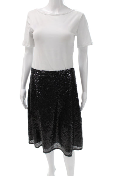 Banana USA Womens A-Line Party Sequin Knee Length Skirt Black Zip Size L