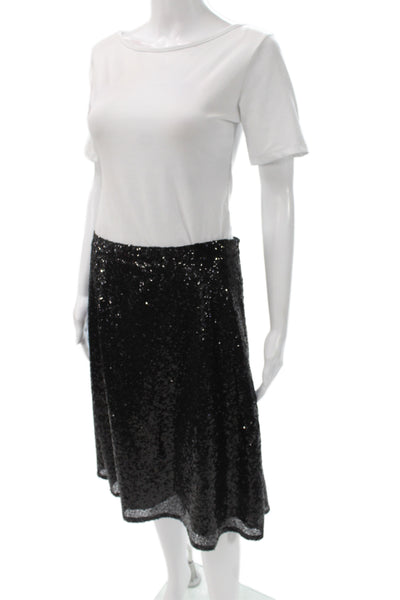 Banana USA Womens A-Line Party Sequin Knee Length Skirt Black Zip Size L