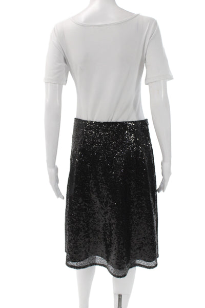 Banana USA Womens A-Line Party Sequin Knee Length Skirt Black Zip Size L