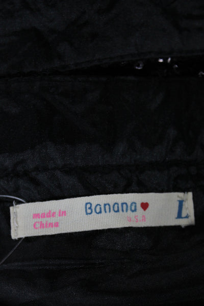 Banana USA Womens A-Line Party Sequin Knee Length Skirt Black Zip Size L