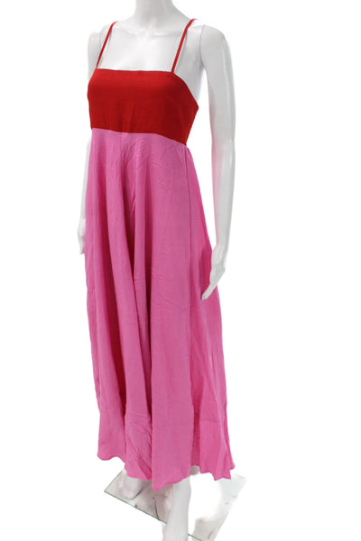 We're All Pretty Girls Womens Maxi Dress Pink Square Neck Sleeveless Size L