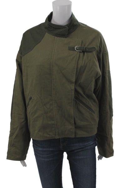 Rag & Bone Womens Biker Jacket Green Cotton Buckle Military Size S