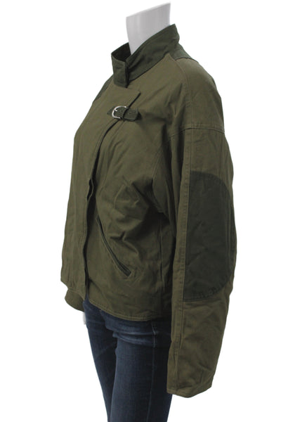 Rag & Bone Womens Biker Jacket Green Cotton Buckle Military Size S
