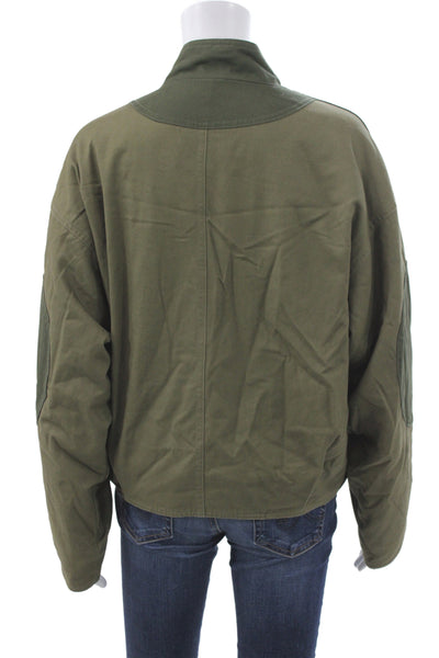 Rag & Bone Womens Biker Jacket Green Cotton Buckle Military Size S