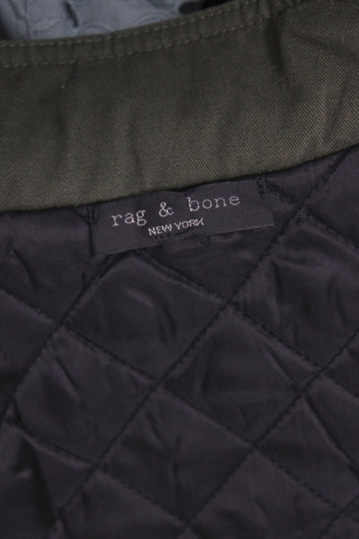 Rag & Bone Womens Biker Jacket Green Cotton Buckle Military Size S