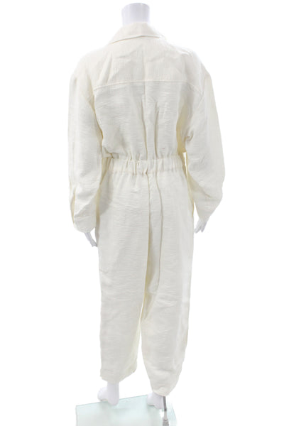 Sandro Women Jumpsuit Collared Long Sleeve Ivory Viscose Snap Closure Size S