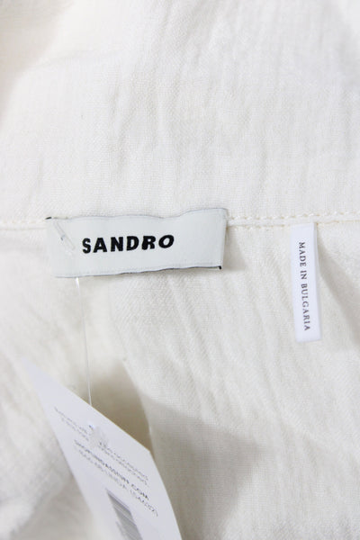 Sandro Women Jumpsuit Collared Long Sleeve Ivory Viscose Snap Closure Size S
