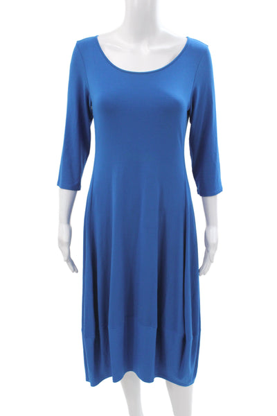 Eileen Fisher Women Trapeze Swing Dress Blue 3/4 Sleeve Scoop Neck Size XS