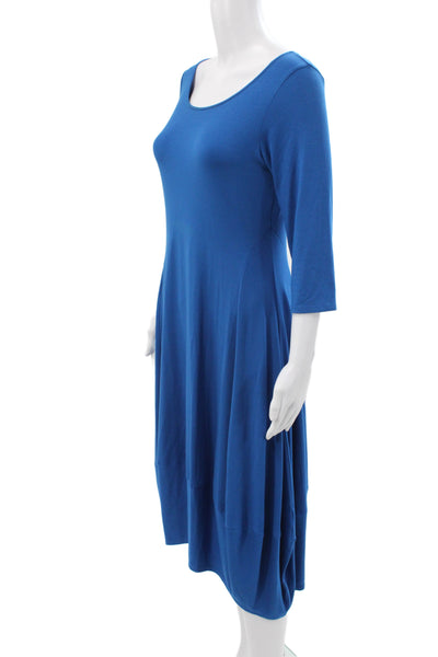 Eileen Fisher Women Trapeze Swing Dress Blue 3/4 Sleeve Scoop Neck Size XS