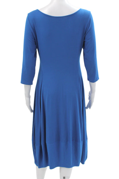 Eileen Fisher Women Trapeze Swing Dress Blue 3/4 Sleeve Scoop Neck Size XS